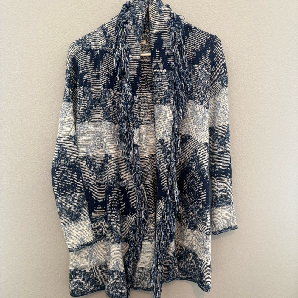 American Eagle Outfitters Navy and white Patterned Open-Front Cardigan